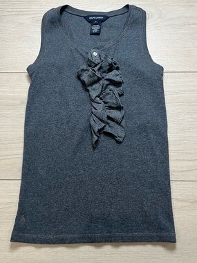 Ralph Lauren Ruffle Tank Top Girls Medium 10-12 100% Cotton Gray